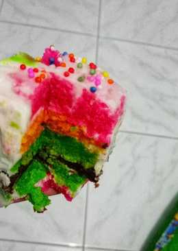 Rainbow Cake Tart Kukus Topping Spinkle Sederhana