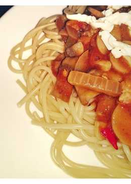Spaghetti with Chicken Sausage & Mushroom Sauce (Homemade)