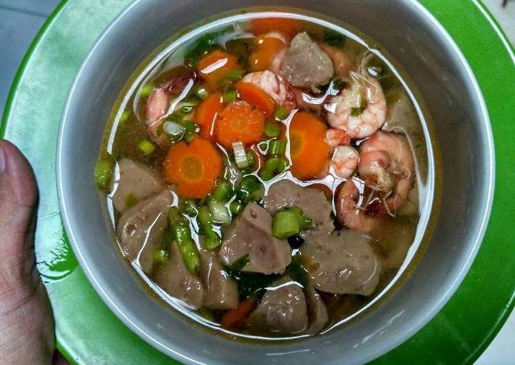 cara membuat #pr_recookolahanbakso sup baso mix udang