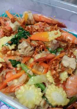 Tumis udang sayur tempe