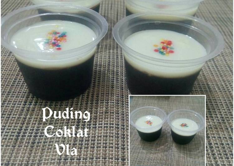 bahan dan cara membuat Puding Coklat Vla