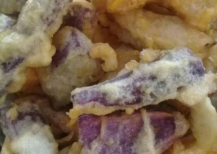 bahan dan cara membuat Bingu goreng krispi(ubi ungu)
