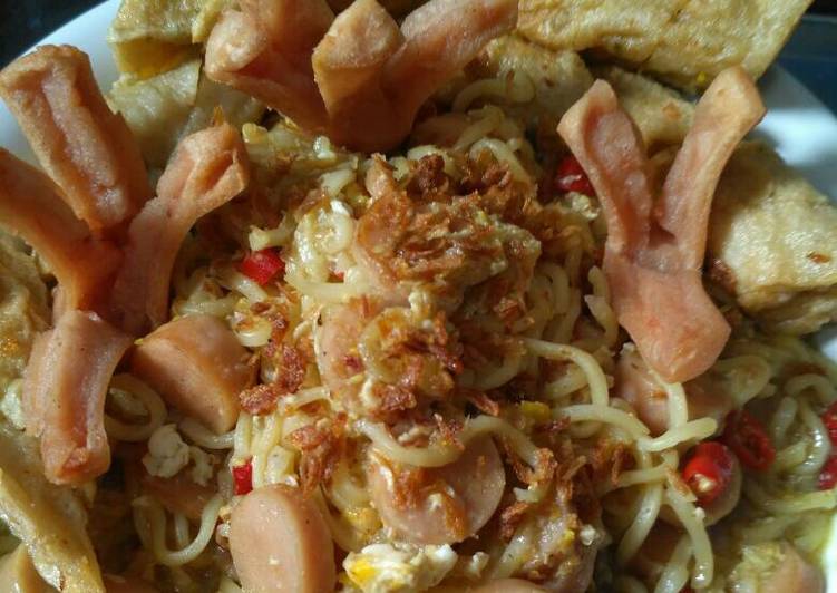 resep lengkap untuk Mie tek-tek sosis otak-otak