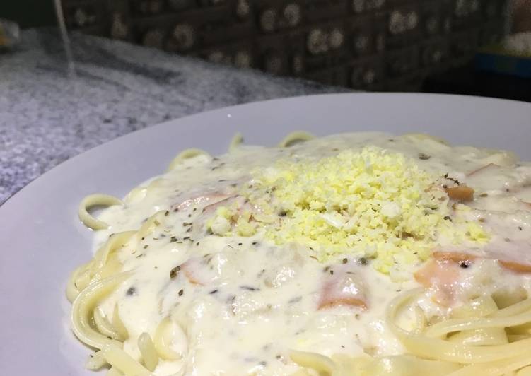 resep makanan Easy Fettuccini Carbonara ??