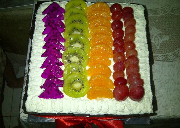 resep masakan Birthday classic cheese cake with topping fruits