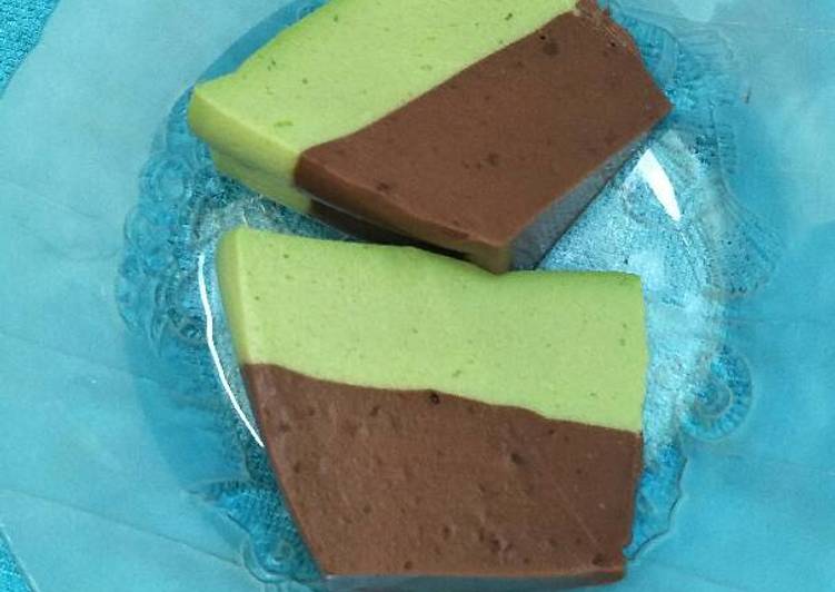 cara membuat Silky pudding chocolate macha