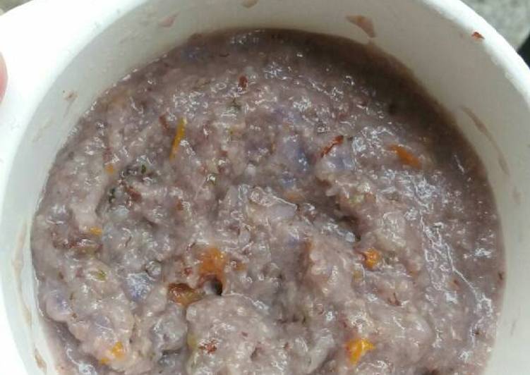 bahan dan cara membuat MPASI 8 bulan Bubur tim duo protein 4bintang (8+)