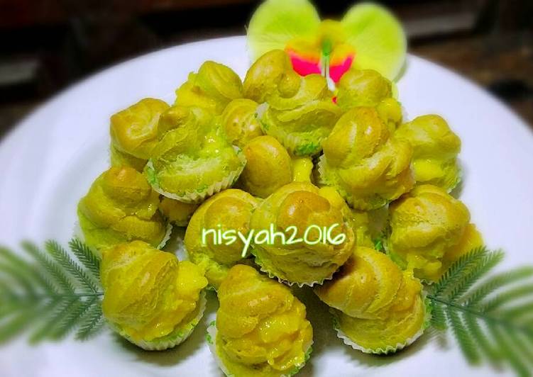 resep Sus Mini Pandan Vla Jagung Santan ~ Empuk, Kokoh, Irit Telur ??