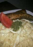 Cheesy Carbonara Spaghetti and Grilled Dory with Herbs