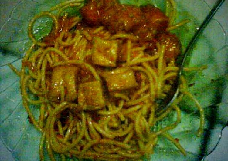 bahan dan cara membuat Spaghetti Saus Udang-Tahu Asam Manis