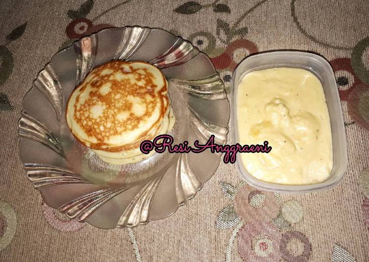 bahan dan cara membuat Pancake Sosis dengan Saus Keju