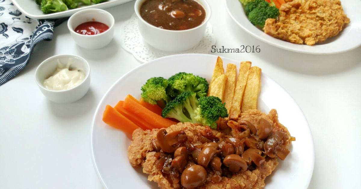 Resep Steak Ayam Crispy Saus Jamur ala Sukma