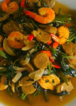 Tumis kangkung bakso udang