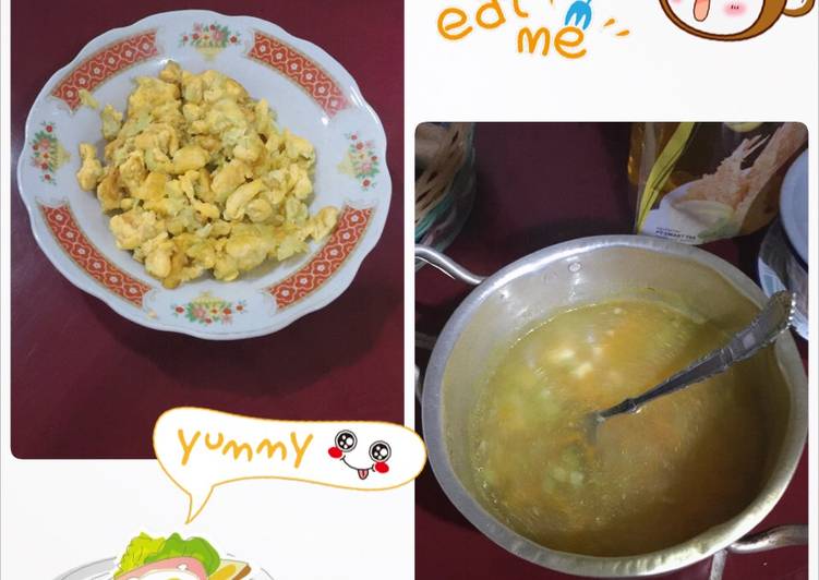 cara membuat Soup wortel oyong tahu ayam + Zuchini scrambled egg