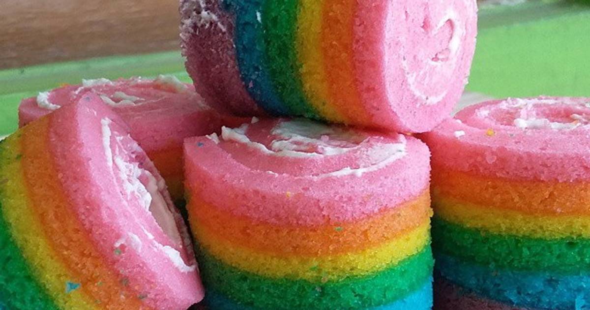 Resep Mini Rainbow Roll Cake by Sif oi
