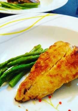 Fish Steak "tilapia" black pepper sauce ft Asparagus