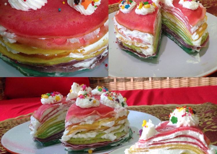 resep lengkap untuk Rainbow miles crepes