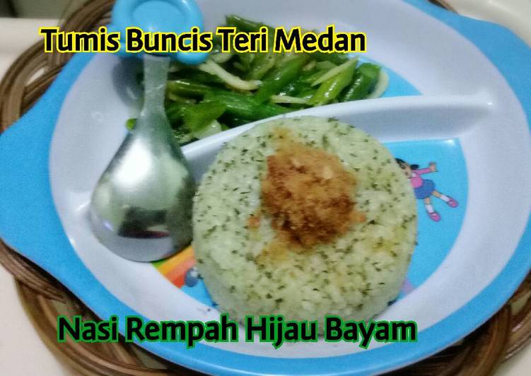 gambar untuk cara membuat Nasi Rempah Hijau Bayam (toddler meal)