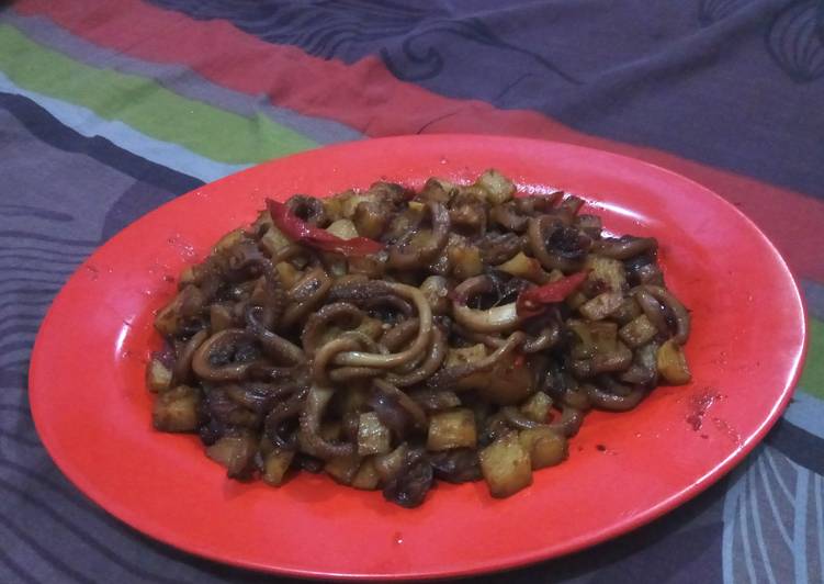 resep Tumis Cumi KeKe (kentang kecap) Pedas Manis