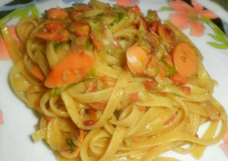 resep Fettucinni Tumis Sosis Pedas (Menu Sahur)