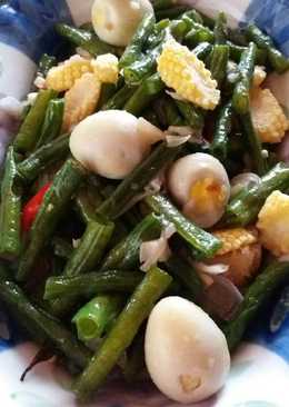 Tumis Kacang Panjang, Baby Corn, dan Telor Puyuh