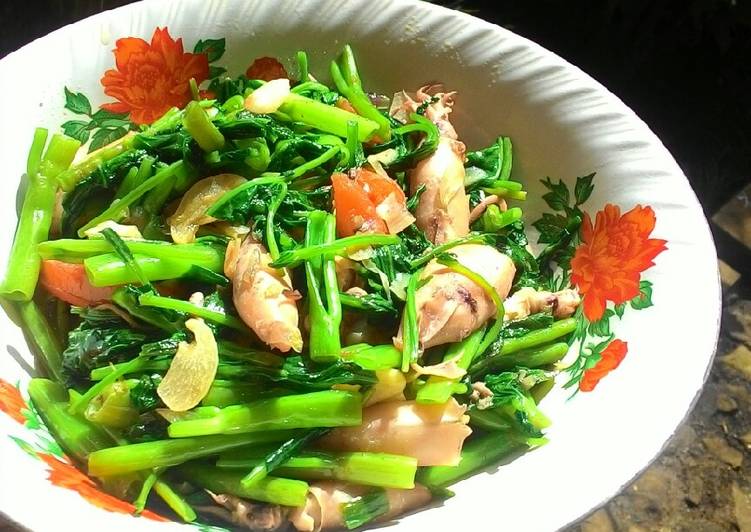 resep masakan Tumis kangkung&cumi asin