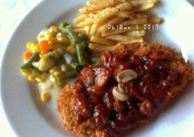 Resep Steak Ayam Crispy Saus BBQ Kiriman dari opibun