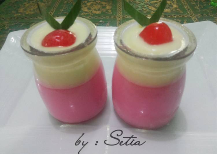 cara membuat Silky Pudding Rasa Stawberry