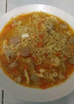 Mie Kuah bakso sosis pedas tanpa MSG