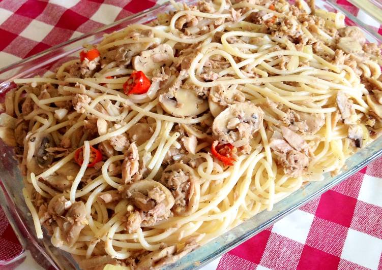 cara membuat Spaghetti Tuna Jamur Aglio Olio