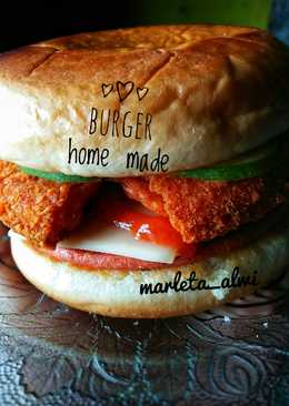 Burger isi nugget & daging asap homemade #RABUBARU