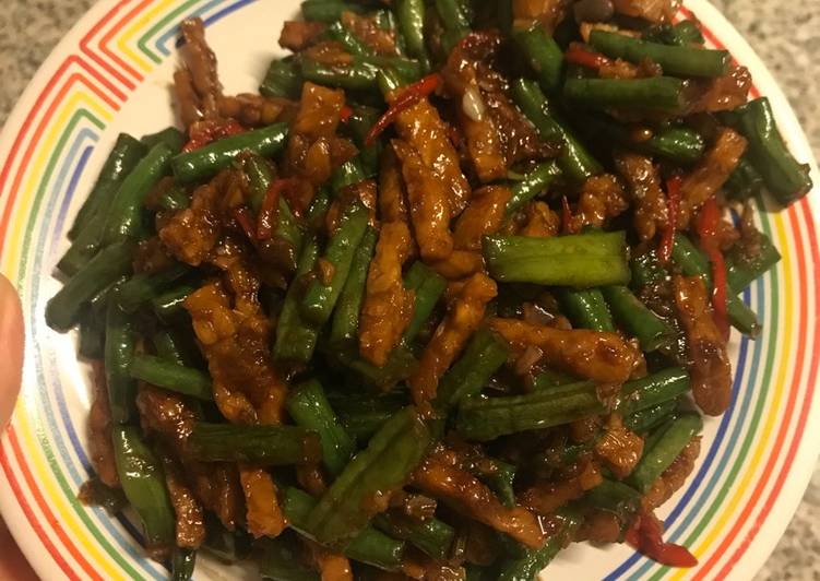 resep Oseng kacang panjang + tempe