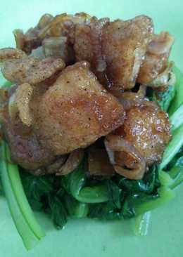 Kakap tepung kecap dan caisim rebus