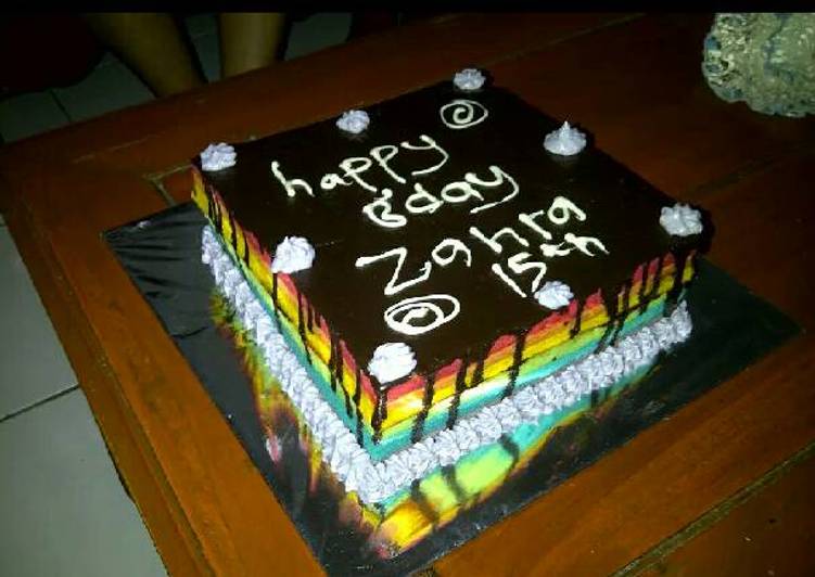 bahan dan cara membuat Rainbow Cake Ulang Tahun Mudah