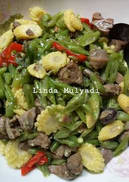 Tumis baby corn, Â ati ampela, dan buncis. Sedapp