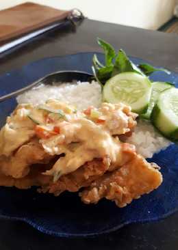 Ikan nila krispi + saus telur asin