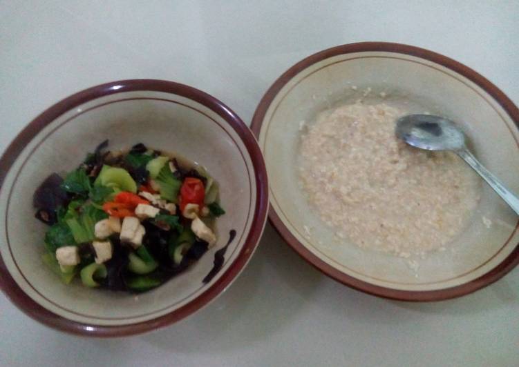 gambar untuk cara membuat Tumis Jamur Sawi Tahu Pedas + Oatmeal (Diet Sehat)