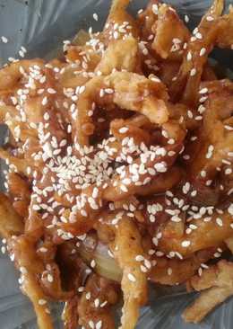 Jamur krispi saus lada hitam tabur wijen