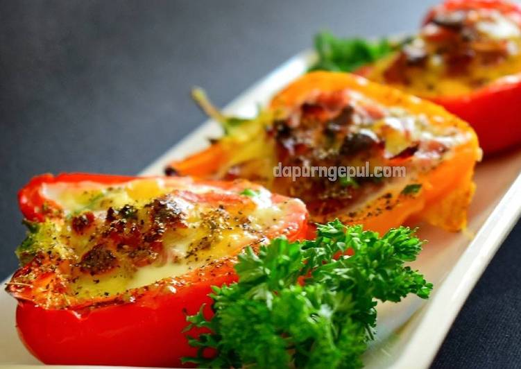 resep masakan Cheese Stuffed Peppers (Paprika isi Keju, Telur dan Daging)