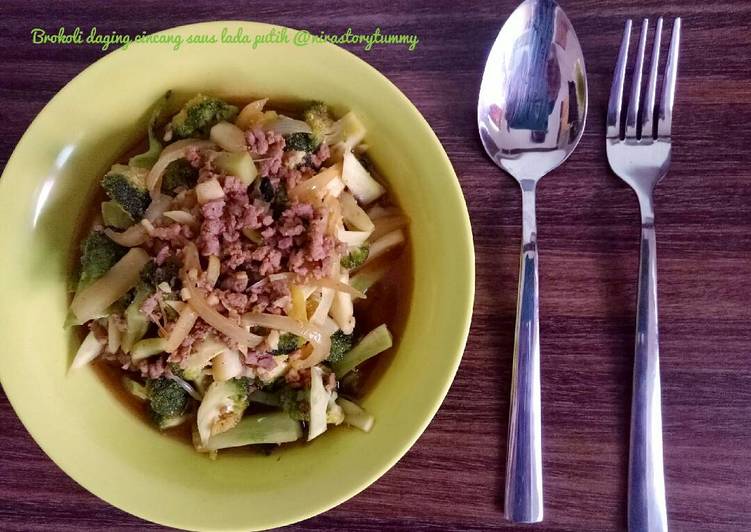 gambar untuk resep makanan Brokoli daging cincang saus lada putih #bantumantenbaru