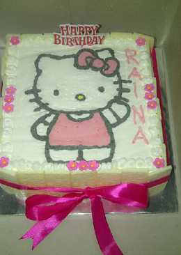 Birthday cake Hello Kitty dengan cara membuat gambarnya