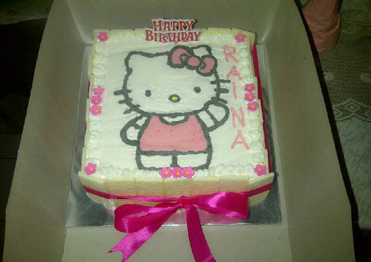 bahan dan cara membuat Birthday cake Hello Kitty dengan cara membuat gambarnya