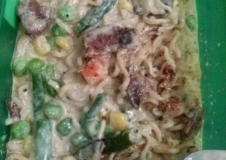 resep makanan Mie Carbonara Dendeng Sayuran (simple & singkat)