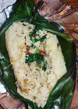 Nasi bakar isi ati ampela dan bayam