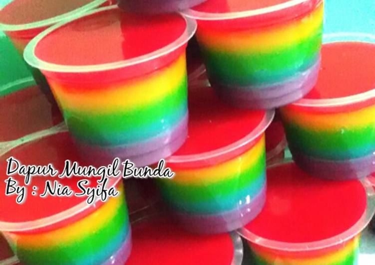 cara membuat Puding Jelly Rainbow