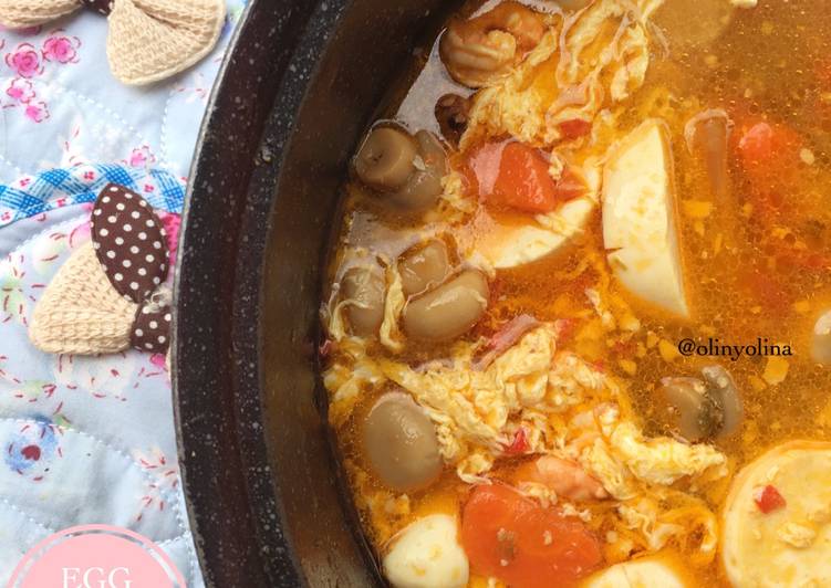 cara membuat Sup Egg Tofu Kuah Tomyam