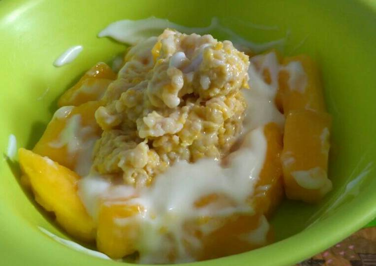 cara membuat Mango Yogurt with Oat Sweet Corn (mpasi 11m +)