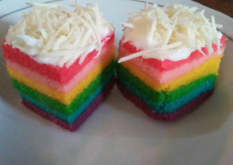 gambar untuk cara membuat Rainbow cake toping keju