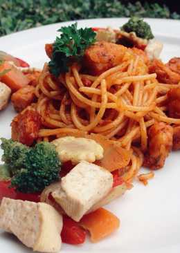 Spaghetti tempe bolognaise with cah tahu sayur(1 porsi) Utk vegan