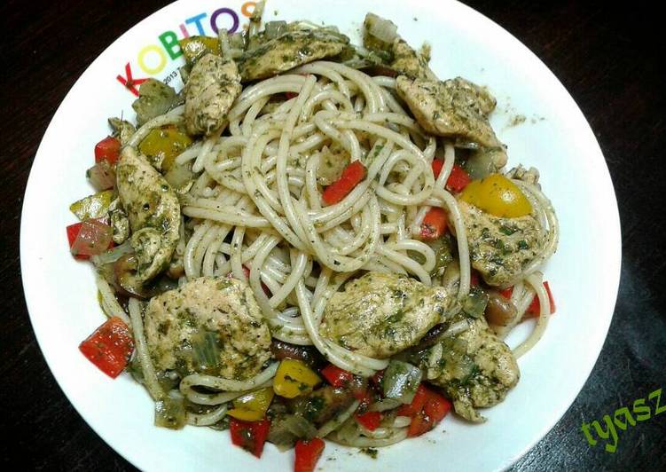 resep Spagetty chicken basil sauce